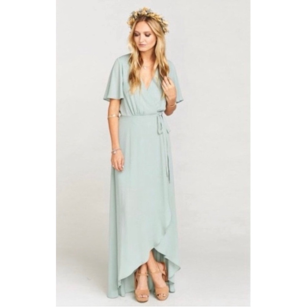 Show Me Your Mumu Green Wrap Maxi Dress Flutter Sleeve XXL Prom Wedding EUC